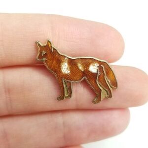 Vintage Enamel Dog or Fox Shape Lapel Pin, Brownish Red Color Brooch, Estate